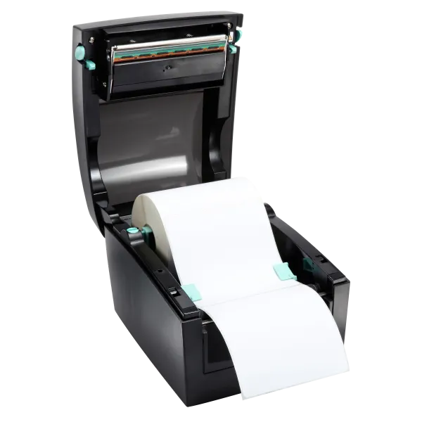 Impresora de etiquetas Godex DT41 imprimiendo etiquetas térmicas en comercio y logística