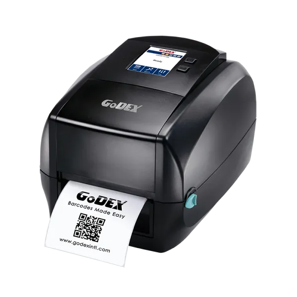 Impresora de etiquetas Godex RT800i+ con panel LCD táctil y múltiples puertos USB